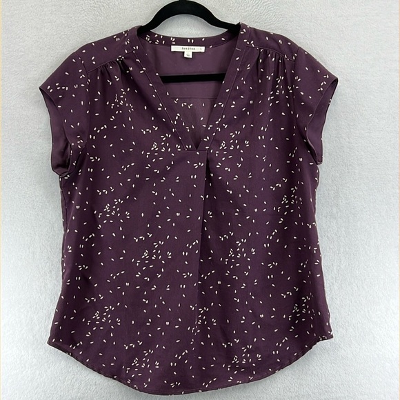 Fun 2 Fun Women’s Blouse Size L Eggplant/White 100% Polyester V-neck Career - Picture 1 of 9